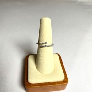 Pretty Bird Jewelry NWOT Silver Plated CZ Crossover Wrap Ring Adjustable Dainty